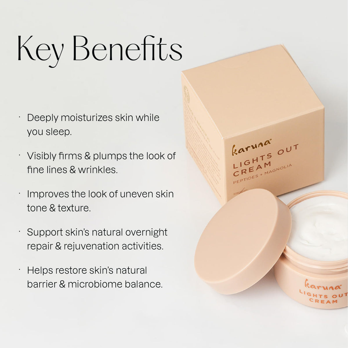 Karuna hand application shows spreadability and quick absorption benefit