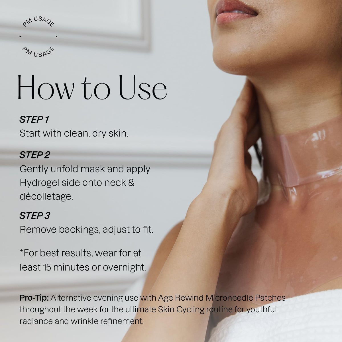 Karuna neck mask in use on model demonstrating contour fit and cooling effect