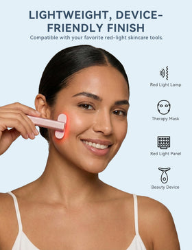 KARUNO serum used under an LED mask demonstrating improved device contact