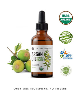 Kate Blanc Cosmetics label showing USDA organic certification and testing