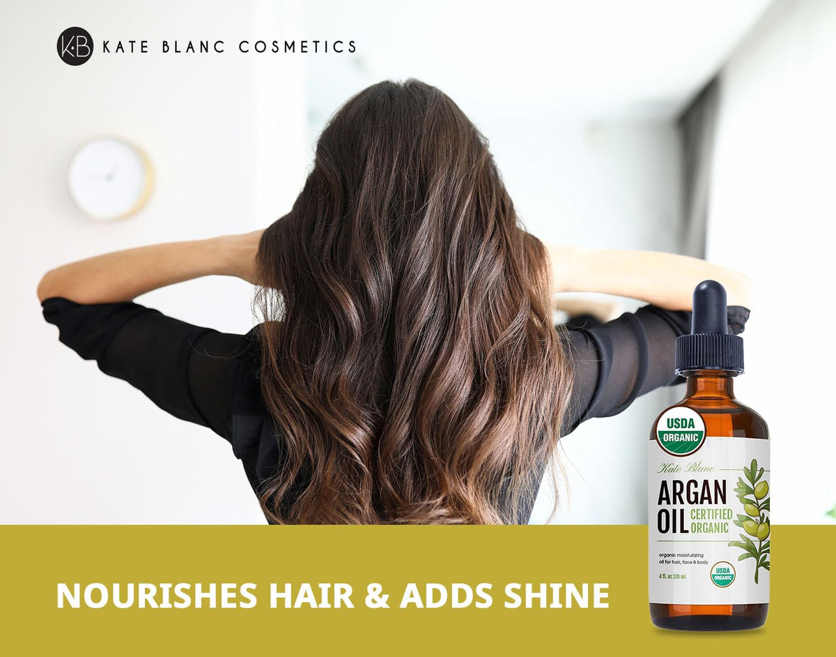 Kate Blanc Cosmetics close-up of argan oil texture showing light absorbency