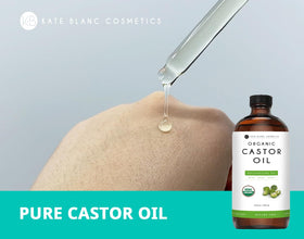 Kate Blanc Cosmetics castor oil texture on dropper close-up, highlights thick nourishing consistency