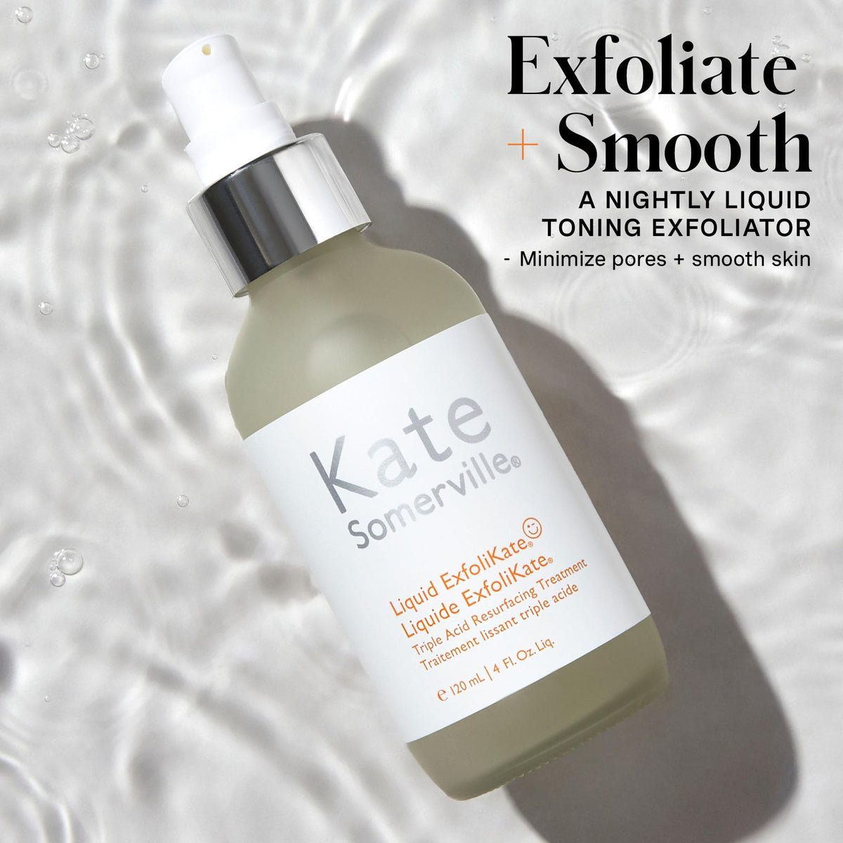 Kate Somerville ingredient label close-up showing triple-acid blend and fruit enzymes