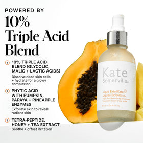 Kate Somerville liquid pouring texture highlighting lightweight, fast-absorbing exfoliant