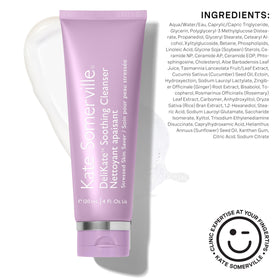 Kate Somerville bottle on bedside table for gentle daily skincare