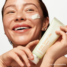 Kate Somerville on bathroom shelf styled scene showing everyday routine benefit