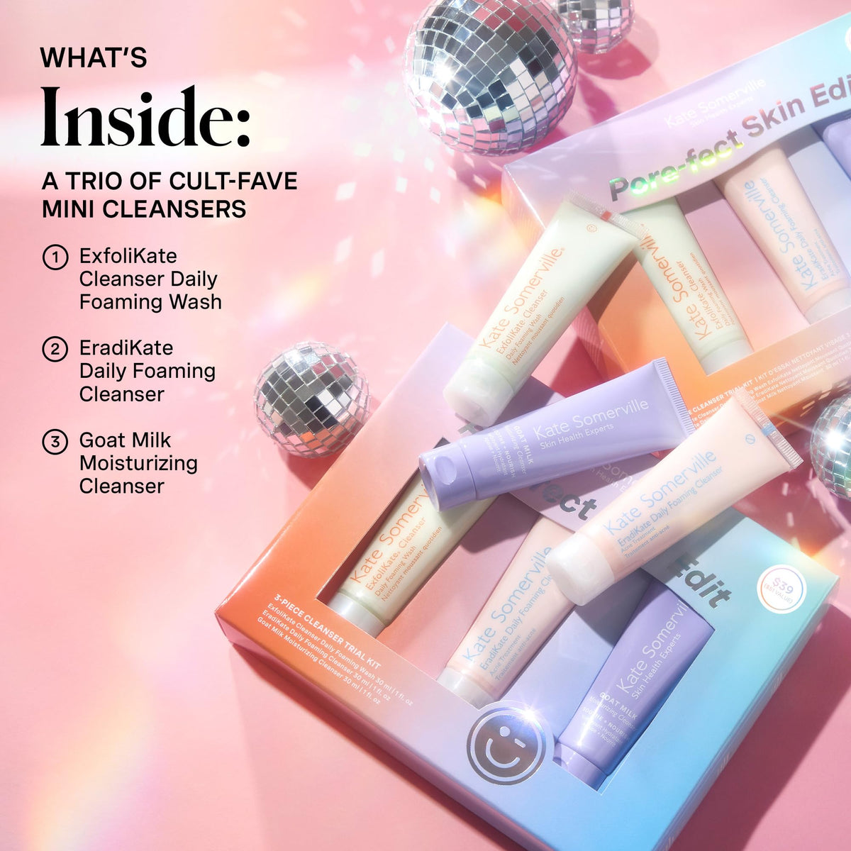 Kate Somerville ExfoliKate cleanser bottle close-up showing foaming texture benefit