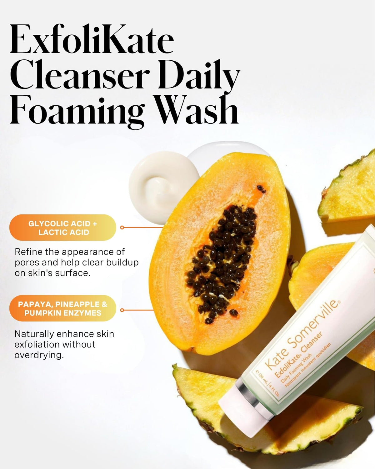 Kate Somerville pump dispensing foam demonstrating gentle lathering benefit
