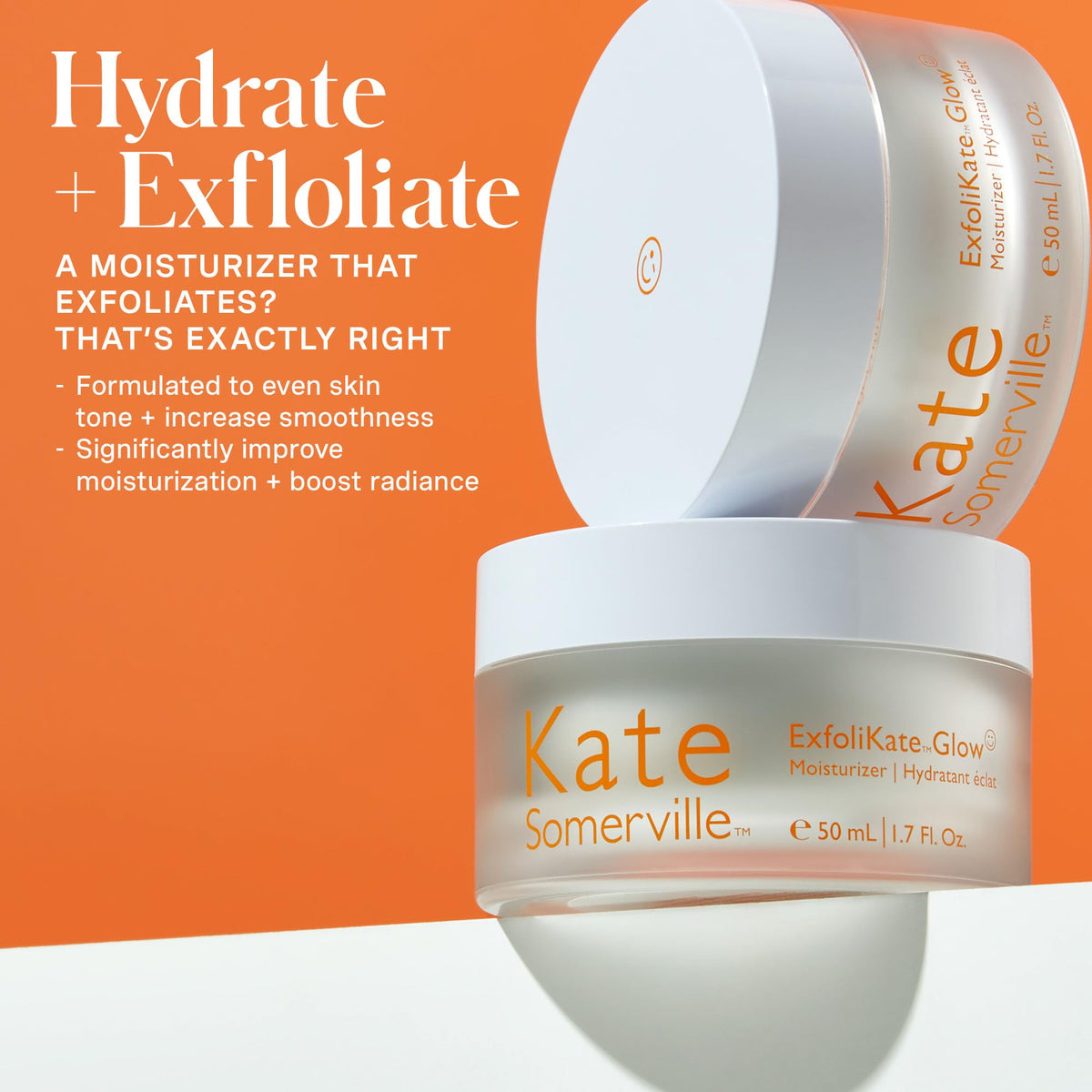Kate Somerville open jar top view reveals smooth exfoliating moisturizer