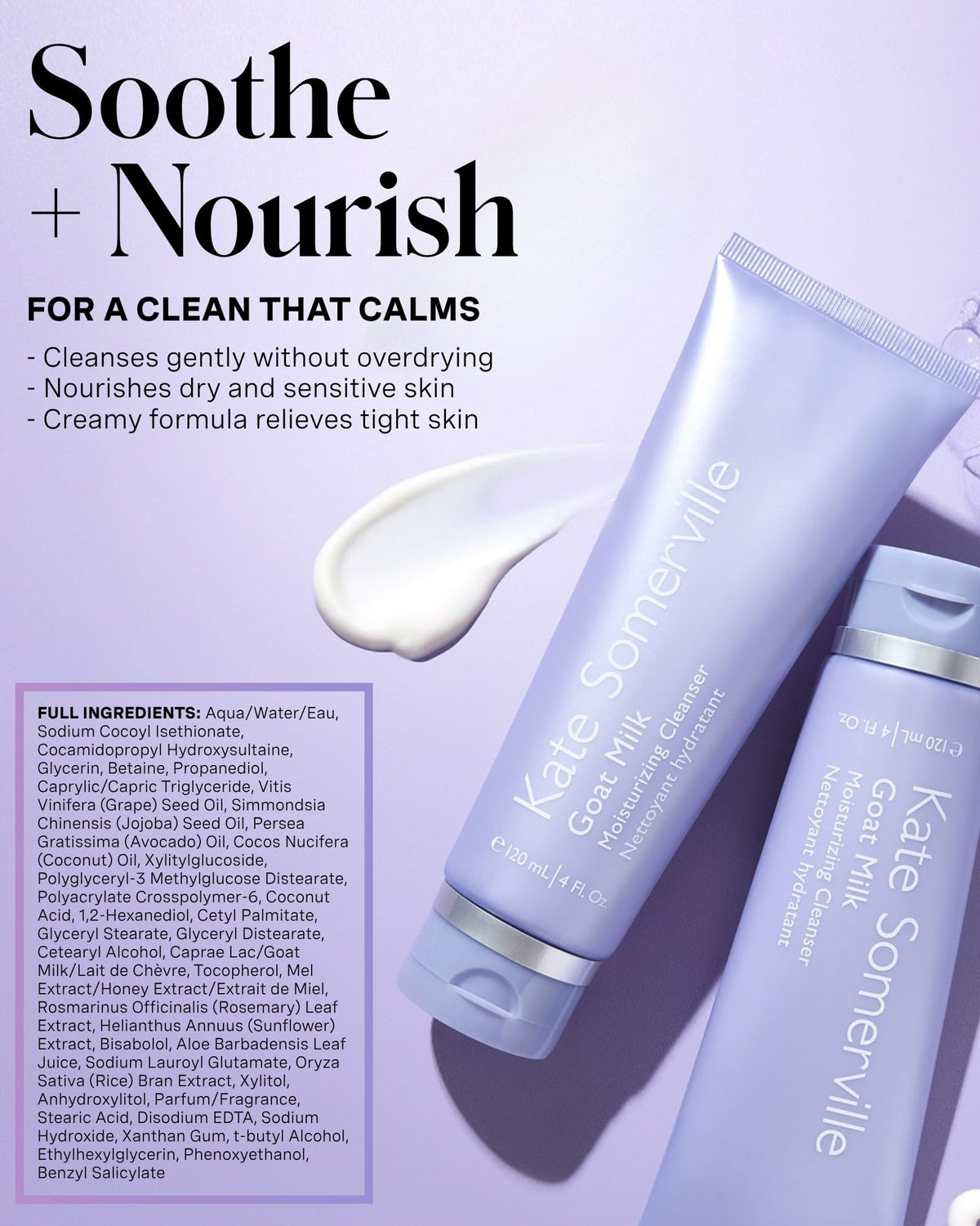 Kate Somerville creamy texture swatch showing moisturizing, non-foaming finish