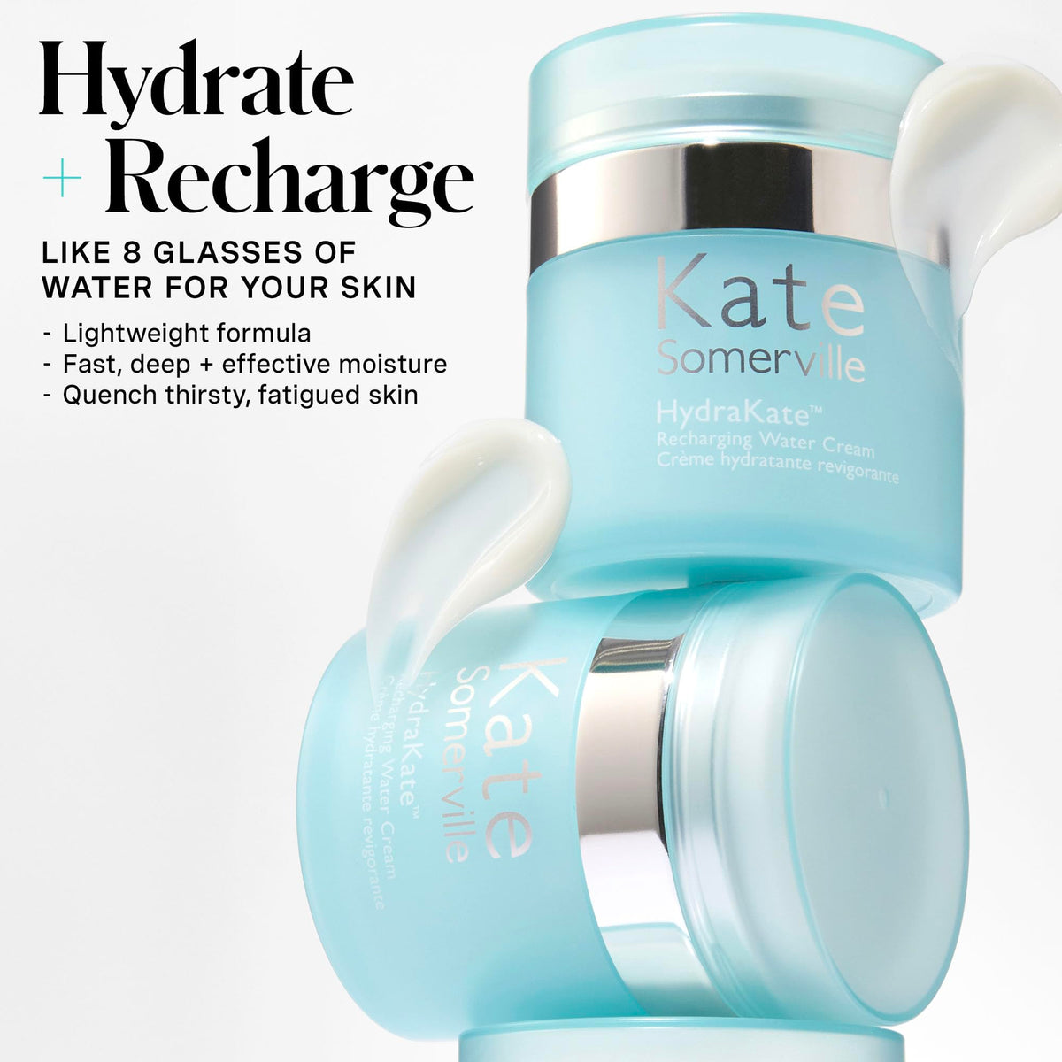 Kate Somerville open jar top view revealing smooth water cream