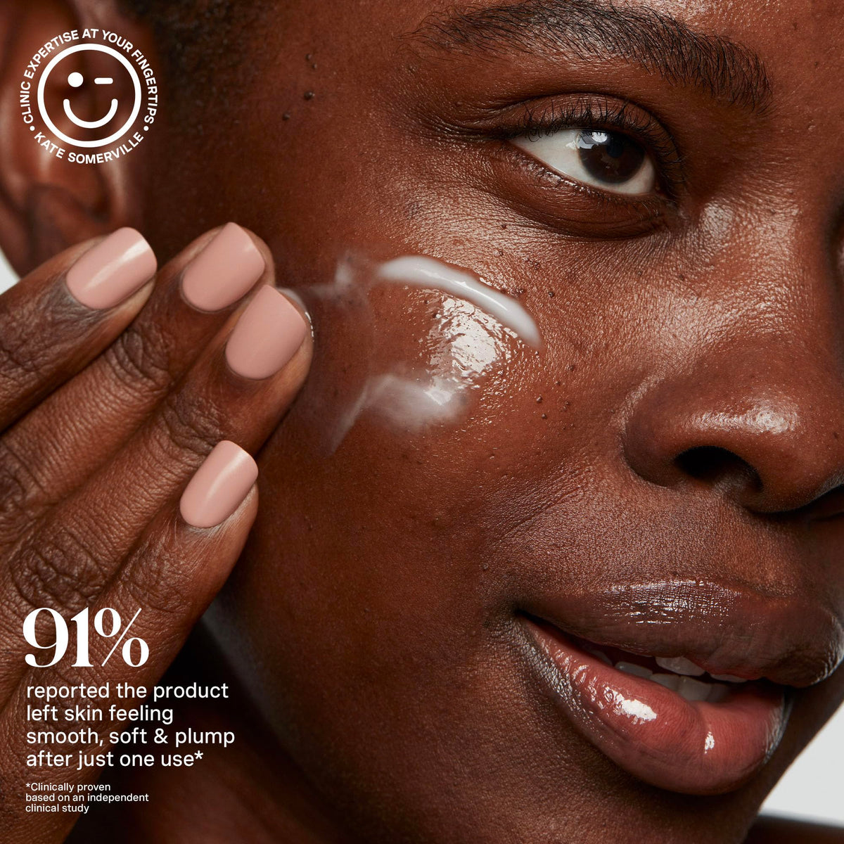 Kate Somerville cream being dispensed onto hand for easy application