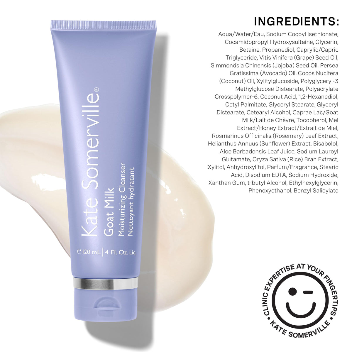 Kate Somerville product label close-up showing clean ingredients and safety