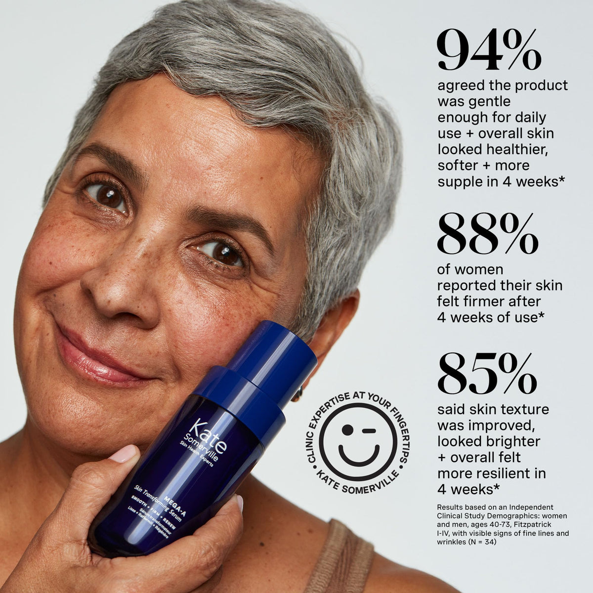 Kate Somerville ingredient card highlighting retinal, hyaluronic acid and squalane benefits clarity