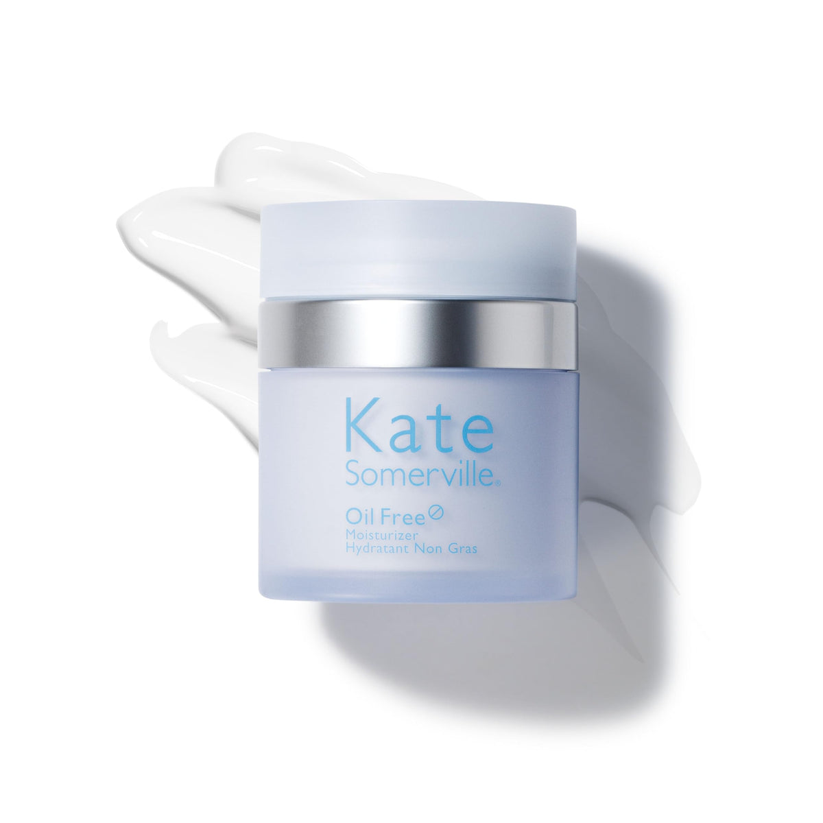 Kate Somerville jar front view showing clean oil-free moisturizer packaging and brand