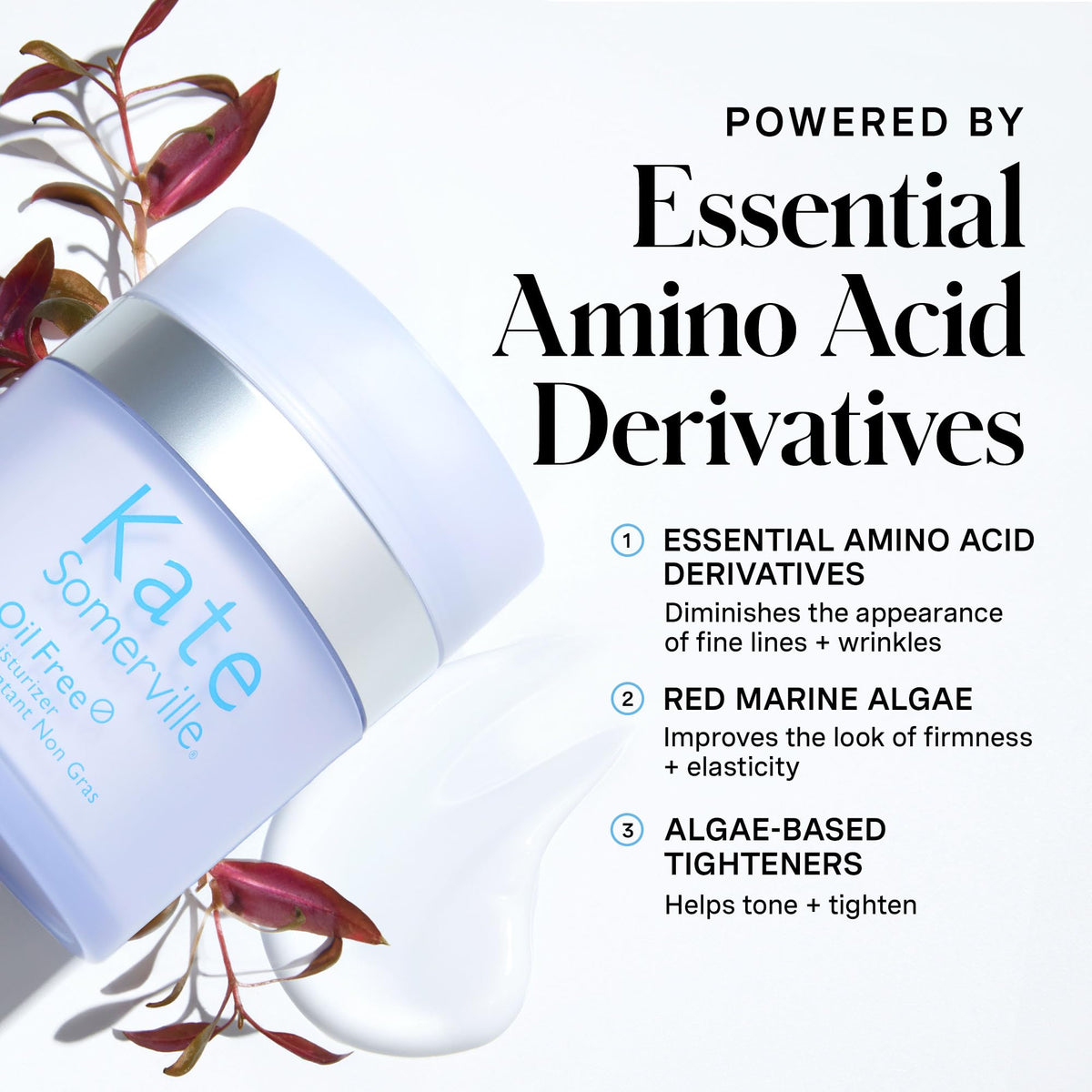 Kate Somerville moisturizer texture close-up illustrating lightweight, fast-absorbing cream