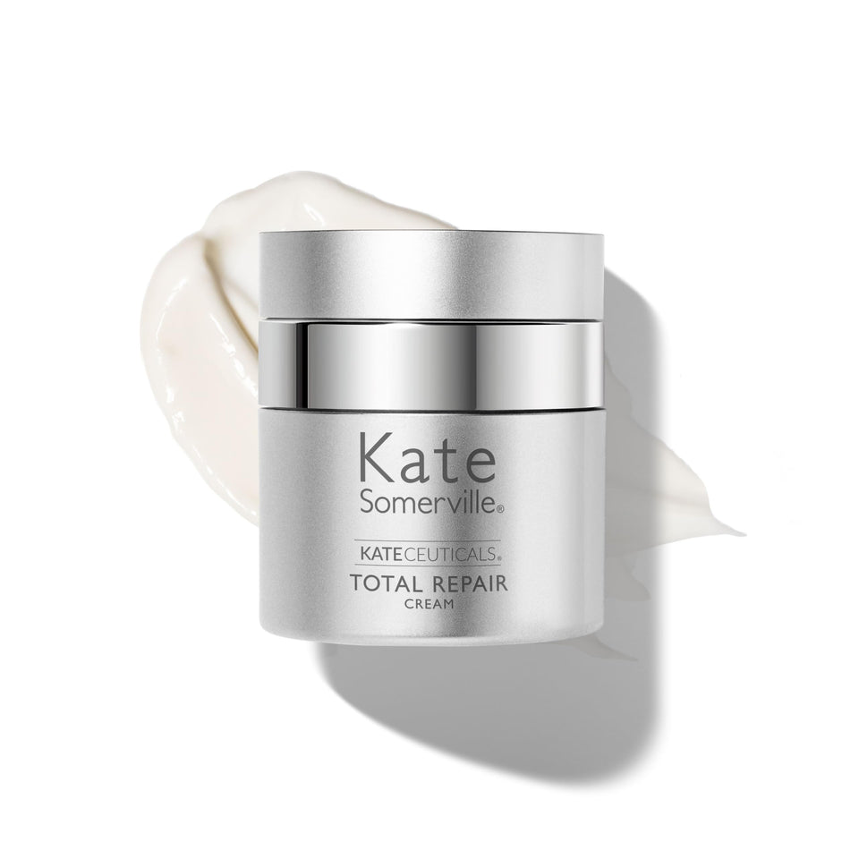 Kate Somerville jar front view showing clean clinical packaging and premium finish