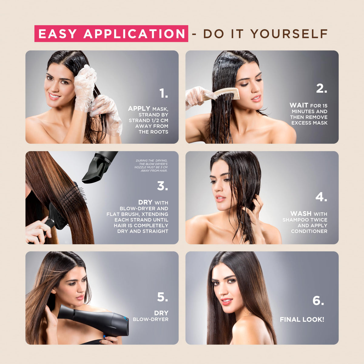 KATIVA treatment being applied to hair demonstrating straightforward home use