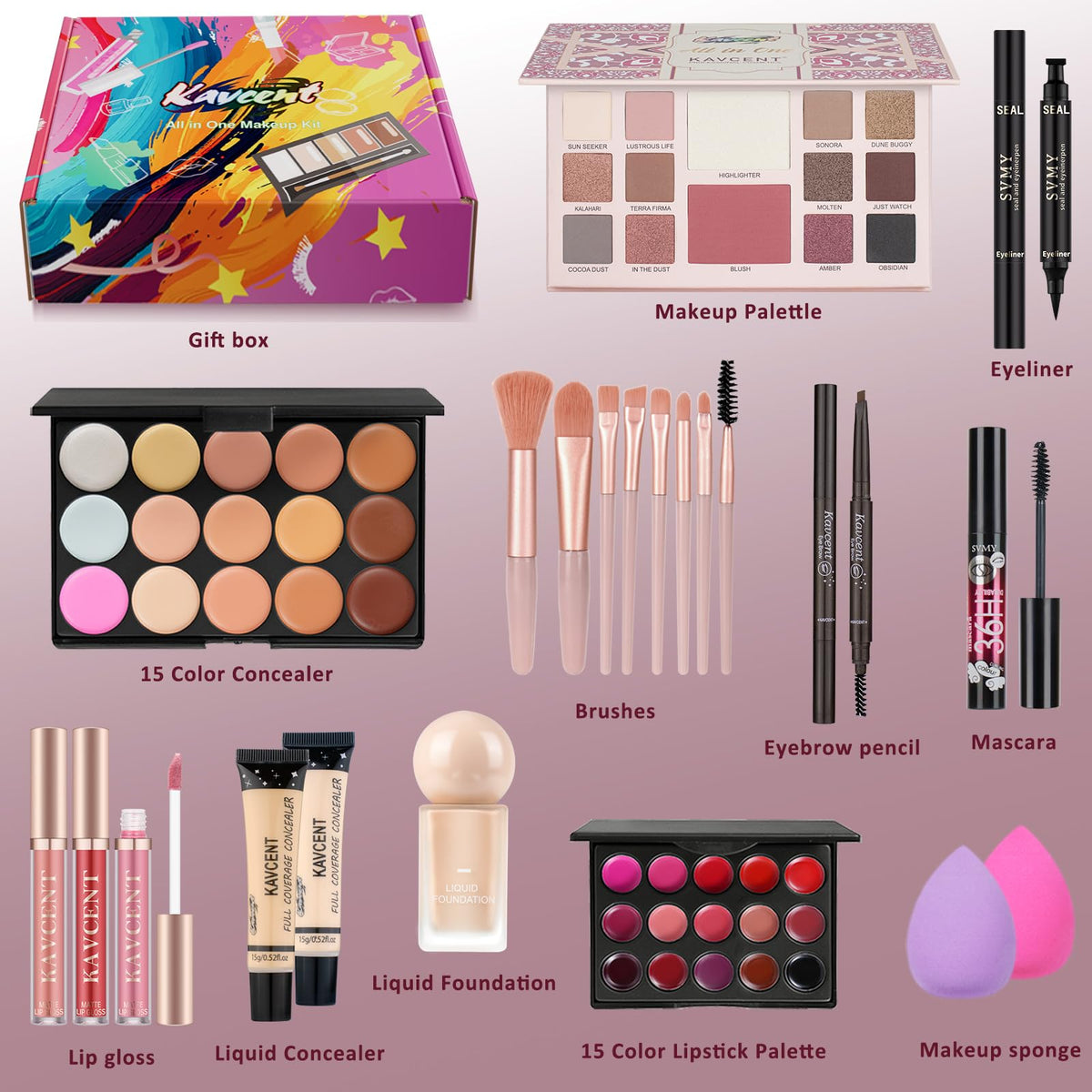 KAVCENT 14-color eyeshadow palette open, versatile shades for day and night