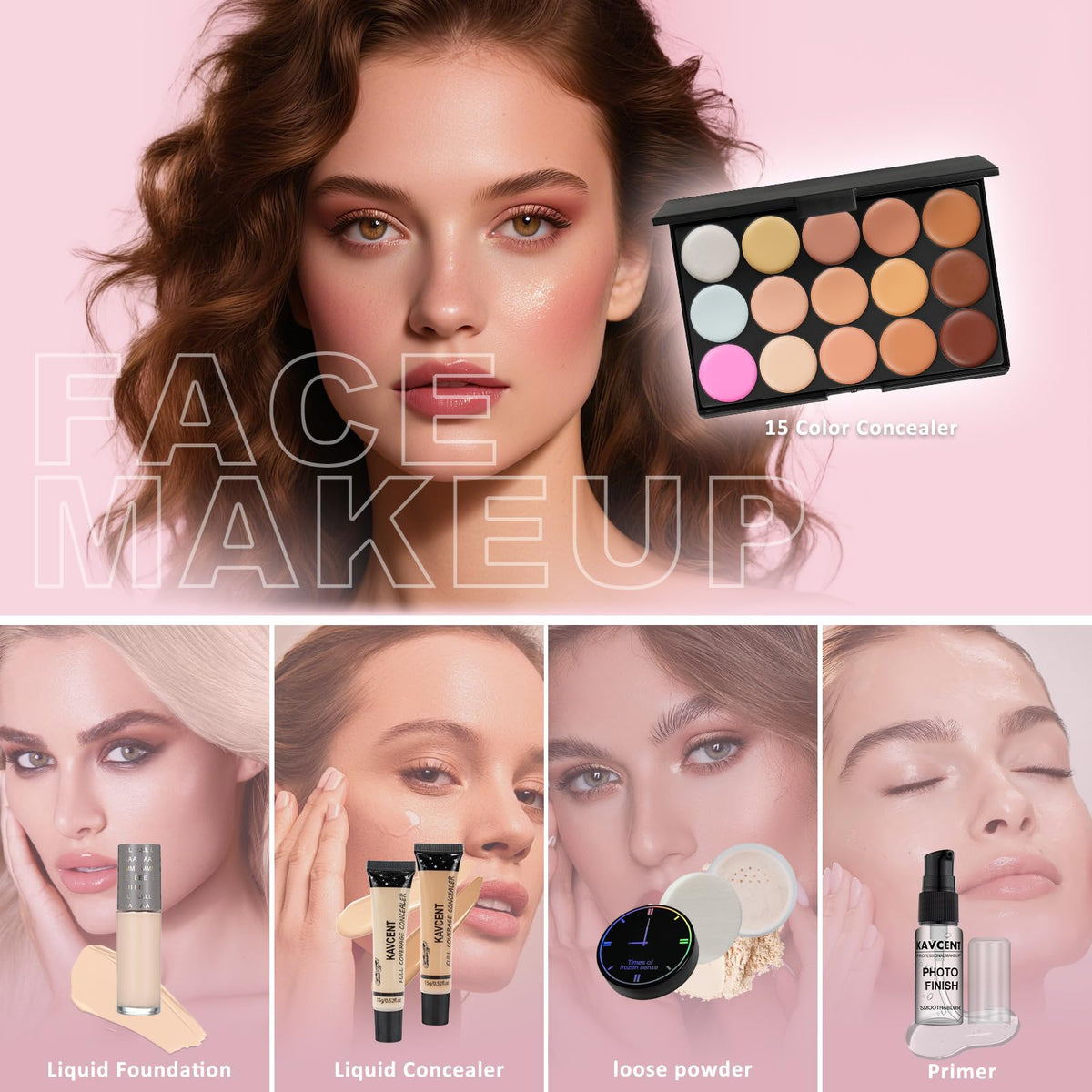 KAVCENT foundation and concealer display for buildable coverage