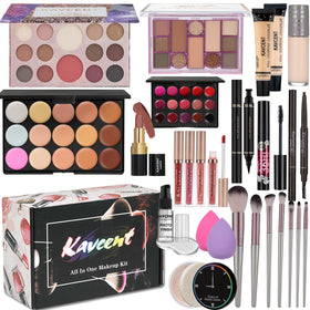 KAVCENT open kit showing palettes and tools for easy full-face makeup