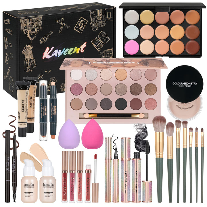 KAVCENT front packaging showing complete makeup kit and organized layout benefit portability