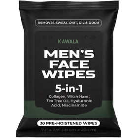Kawala front packaging showing resealable 30-wipe pouch and woodsy scent benefit