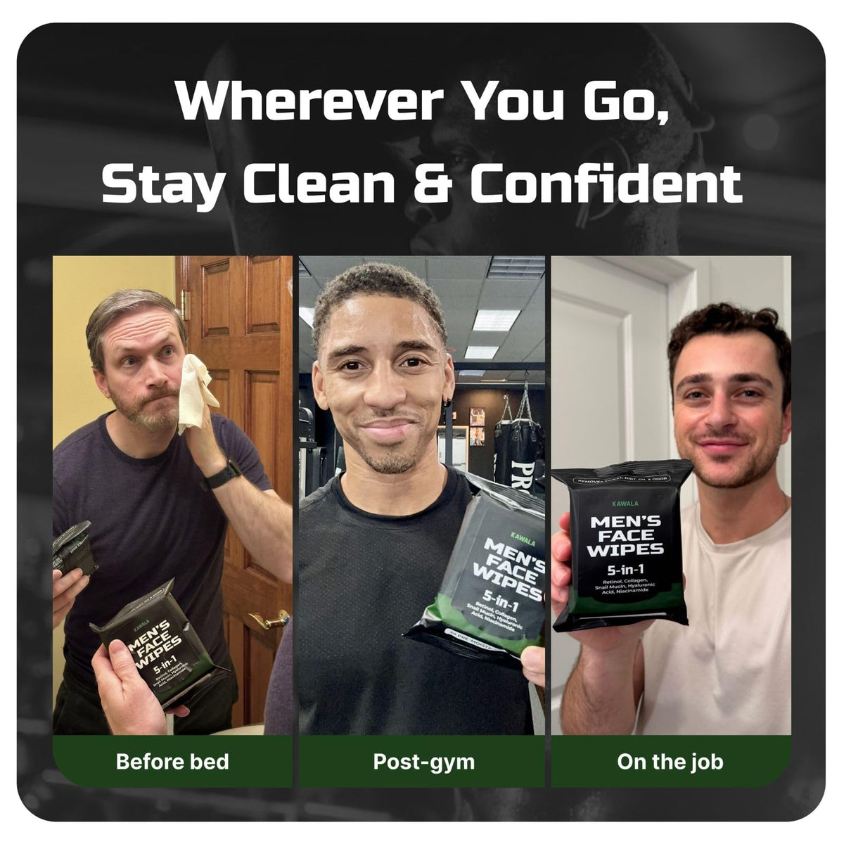 Kawala wipes stashed in gym bag for post-workout clean and odor control