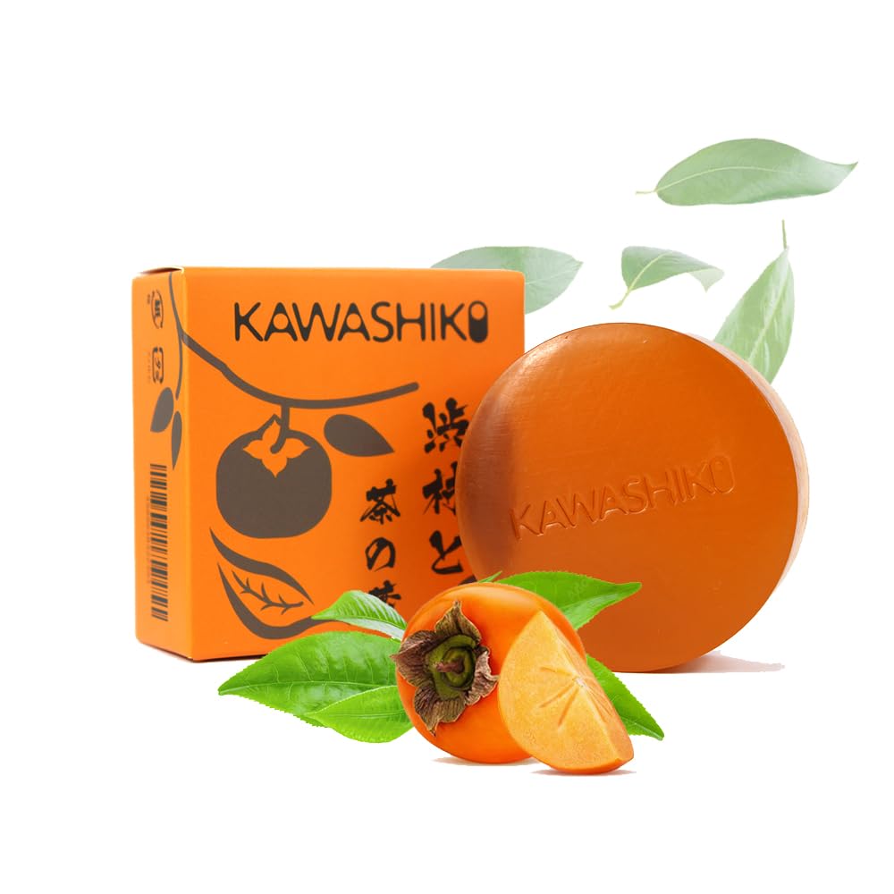 KAWASHIKI front packaging showing persimmon green tea soap and benefits