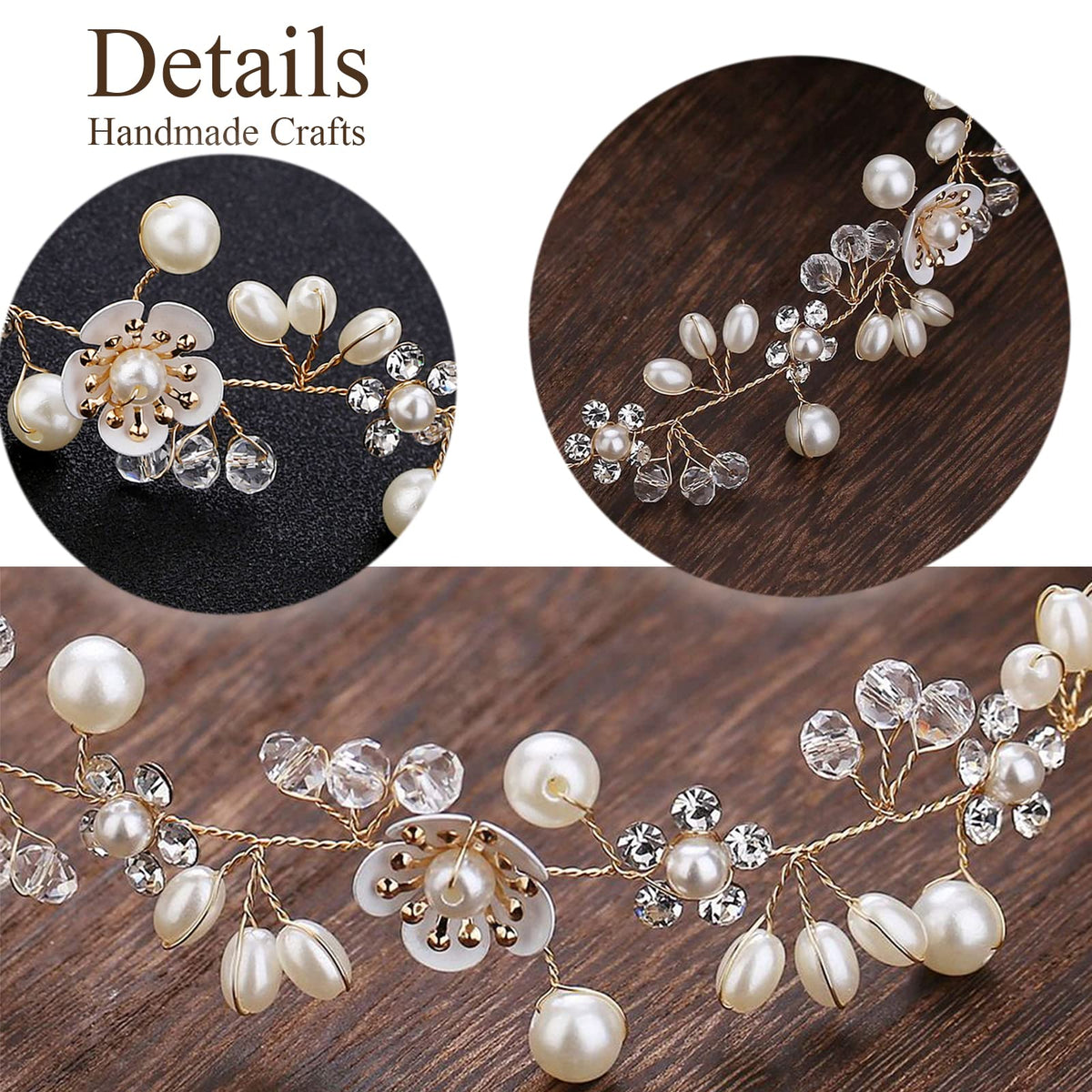 KAYZON close-up of pearls and fabric flowers revealing handcrafted detail benefit