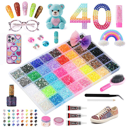 Kdpuei front packaging showing full bedazzling kit and included tools