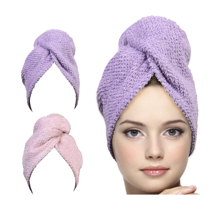 KEEPOZ front view of lilac pink check turban showing pattern and plush cotton