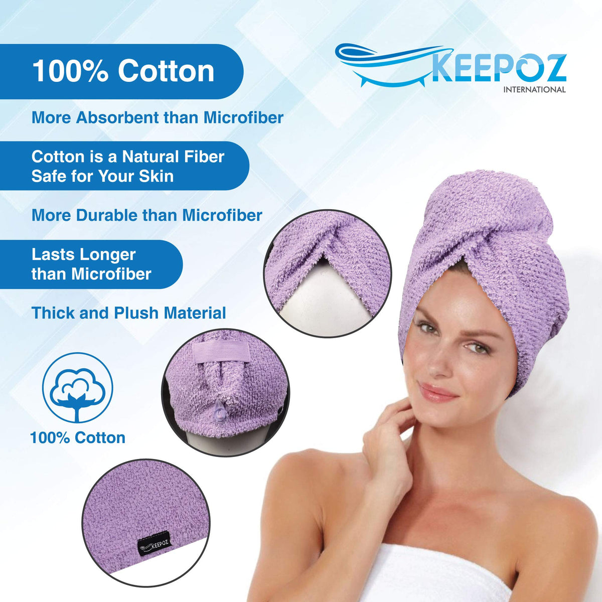 KEEPOZ wrapped hair side profile illustrating how turban holds long curly hair