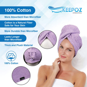KEEPOZ wrapped hair side profile illustrating how turban holds long curly hair
