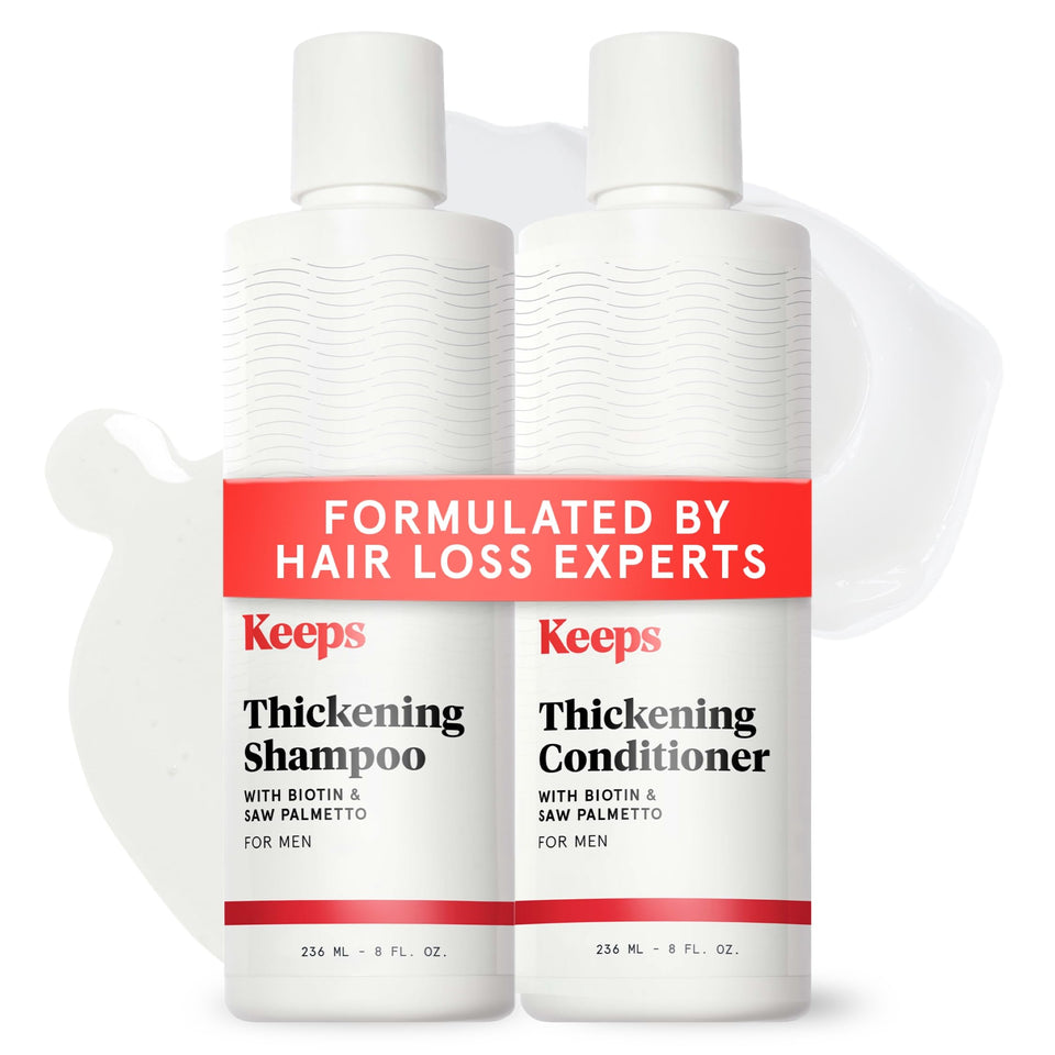 Keeps duo front packaging showing bottles and benefit of fuller-looking hair