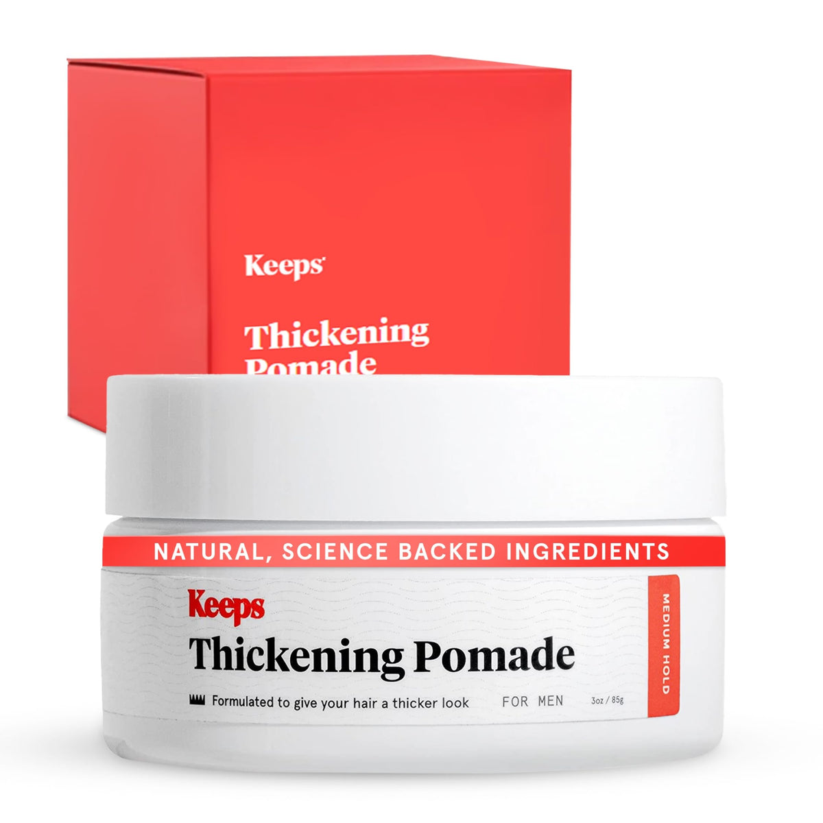 Keeps pomade front packaging showing label and matte styling benefit