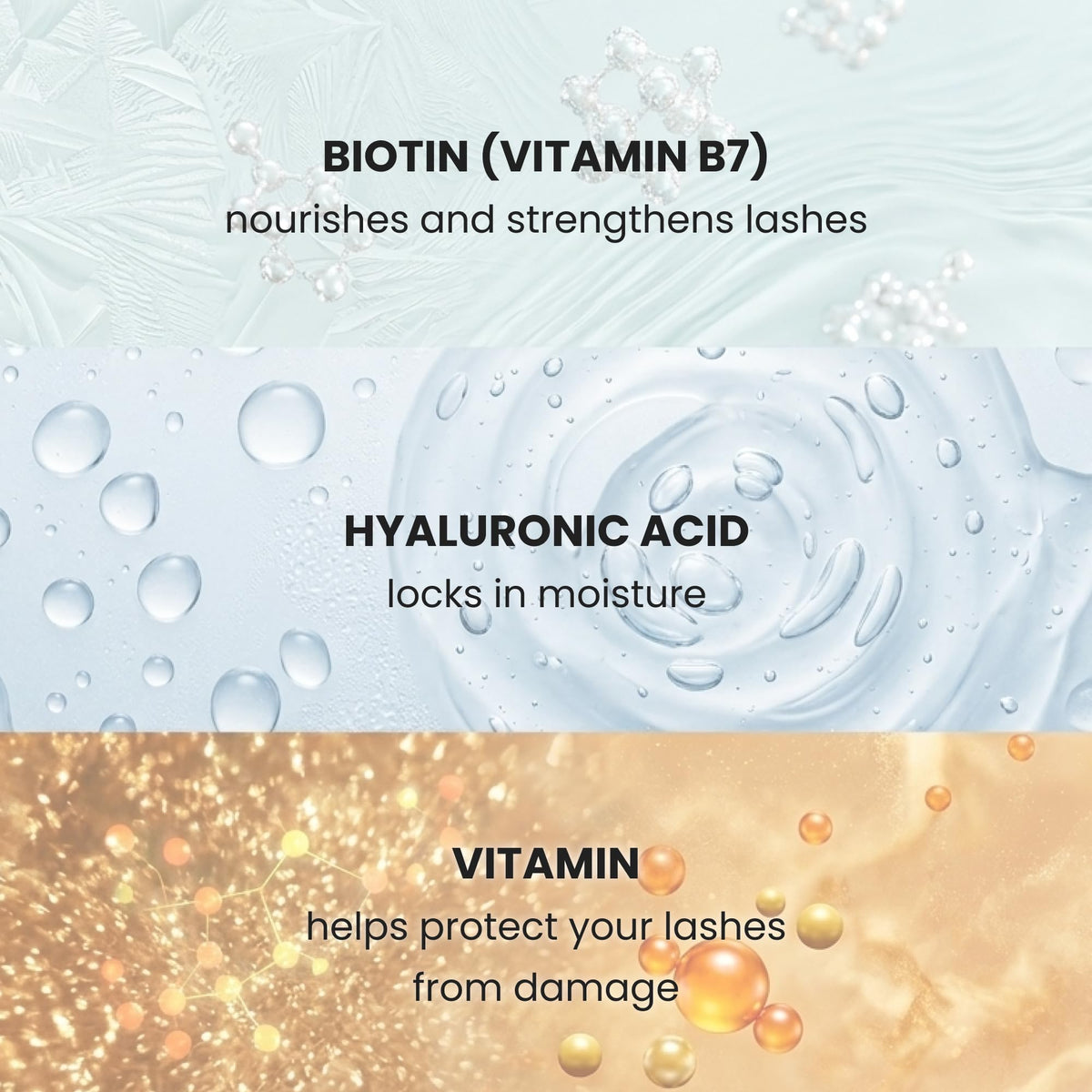 Kehyla Beauty ingredients label showcasing biotin, peptides and hyaluronic acid benefit
