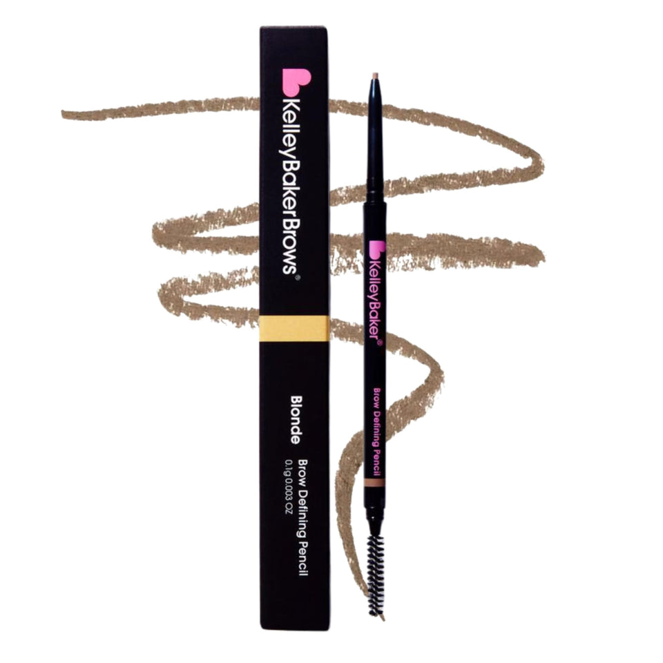 Kelley Baker front view of pencil showing dual-ended design and branding, easy travel use