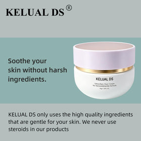 KELUAL DS applied on face demonstrating gentle soothing and even coverage