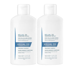 KELUAL DS closeup of bottle label highlighting dermatological formulation benefits
