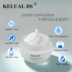 KELUAL DS ingredient label showing ceramides and calendula for barrier support