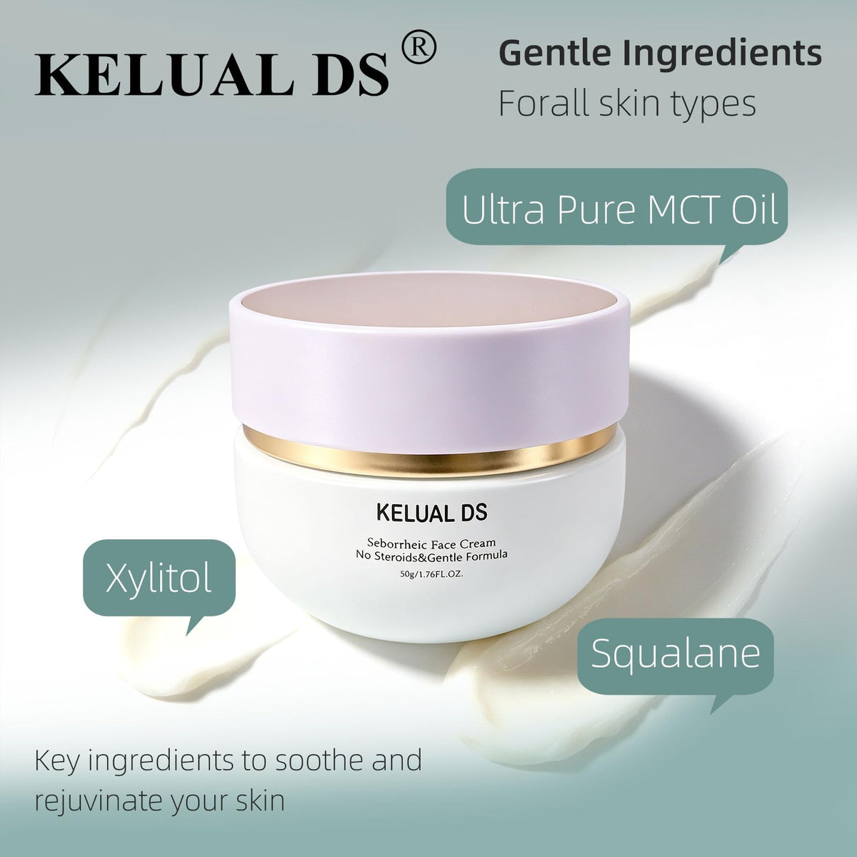 KELUAL DS open cap showing lightweight cream texture for quick absorption