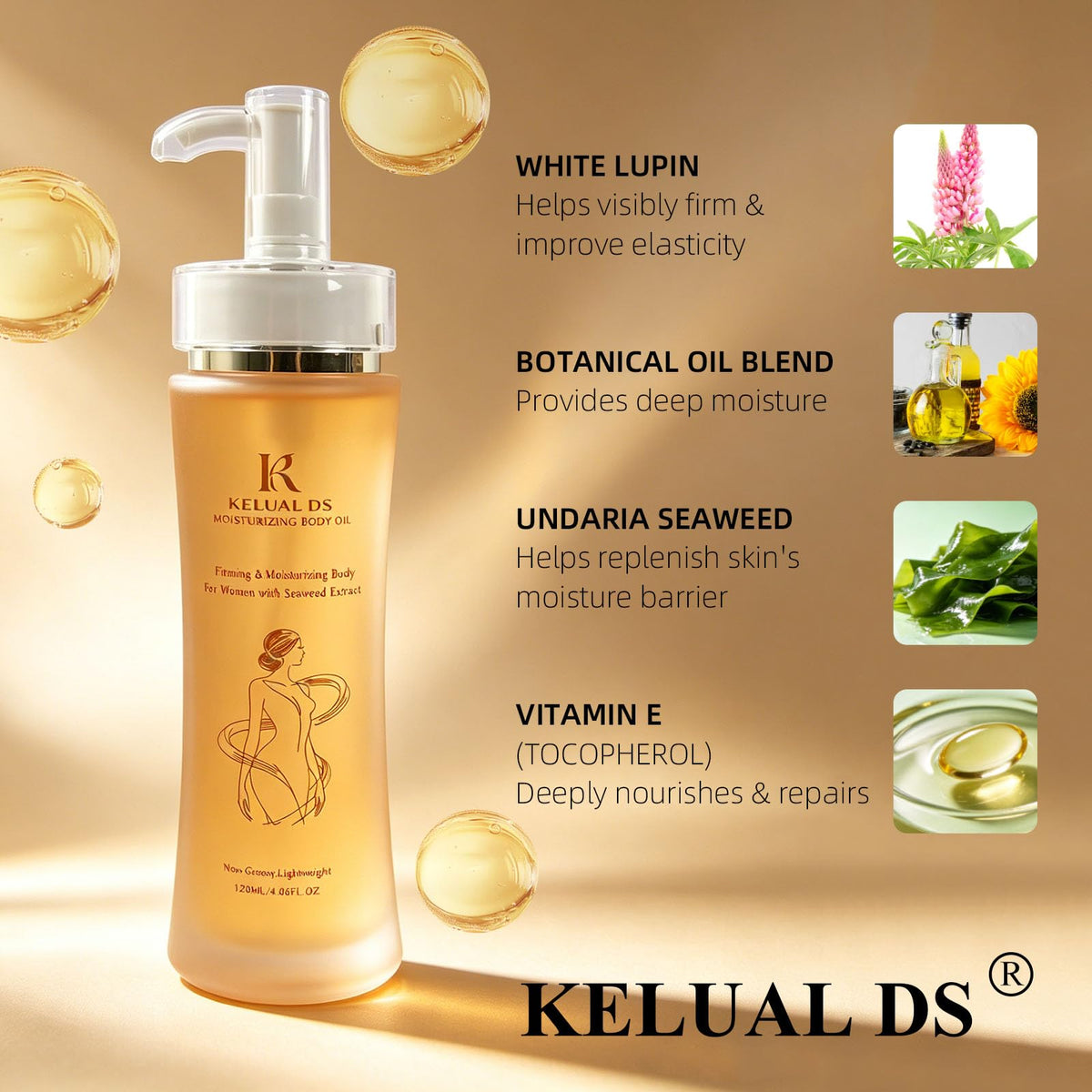 KELUAL DS oil pouring texture close-up, demonstrates fast absorption and lightweight feel