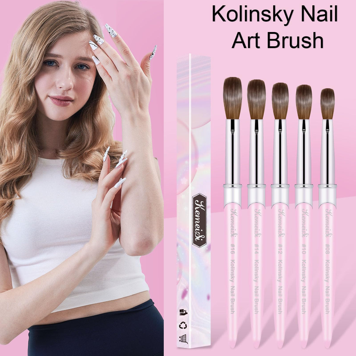 KEMEISI close-up of oval Kolinsky tip for precise powder pickup and shaping