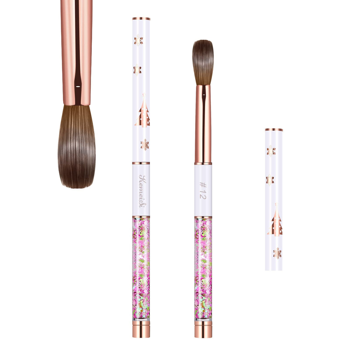 KEMEISI front view of size 12 brush showing packaging and shape benefit