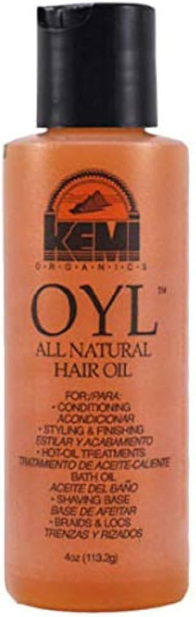 Kemi OYL front packaging showing bottle and 4 oz label, adds shine