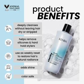 Kenra Clarify Shampoo label close-up highlighting product details and safety