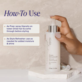 Kenra spray applied to damp hair demonstrating effortless detangling benefit