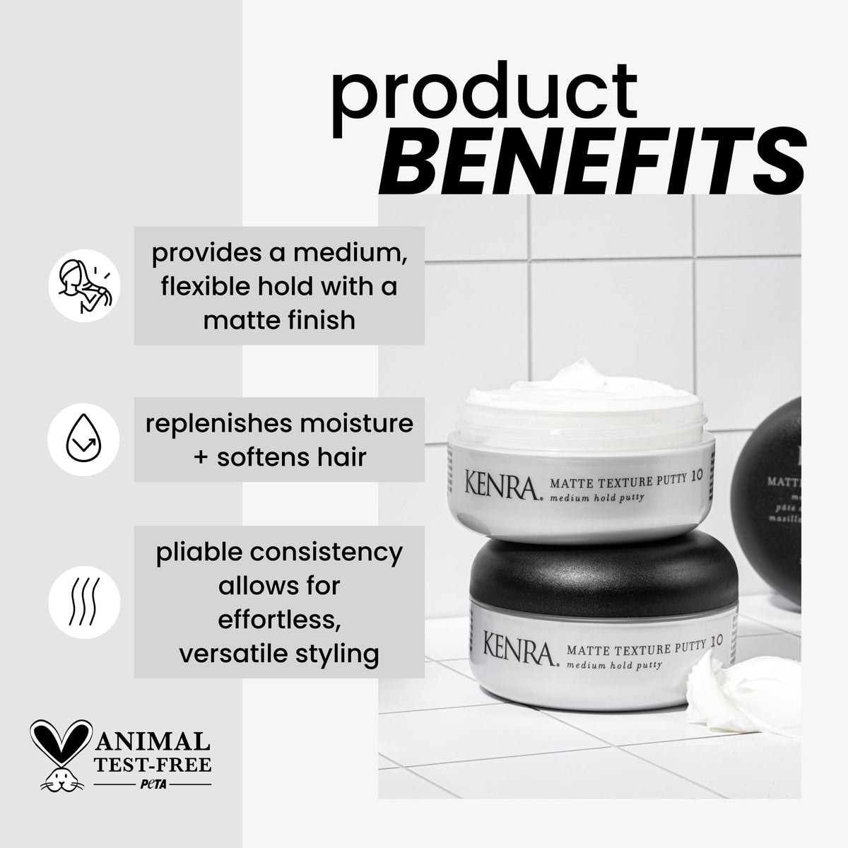 Kenra matte texture putty open jar close-up showing creamy pliable texture for easy sculpting