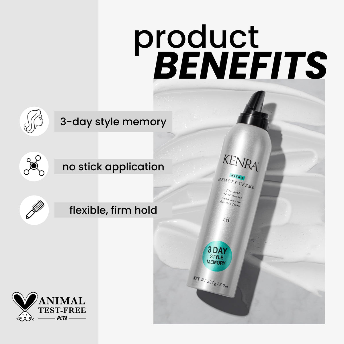 Kenra Nitro Memory Crème creamy texture close-up showing smooth application benefit